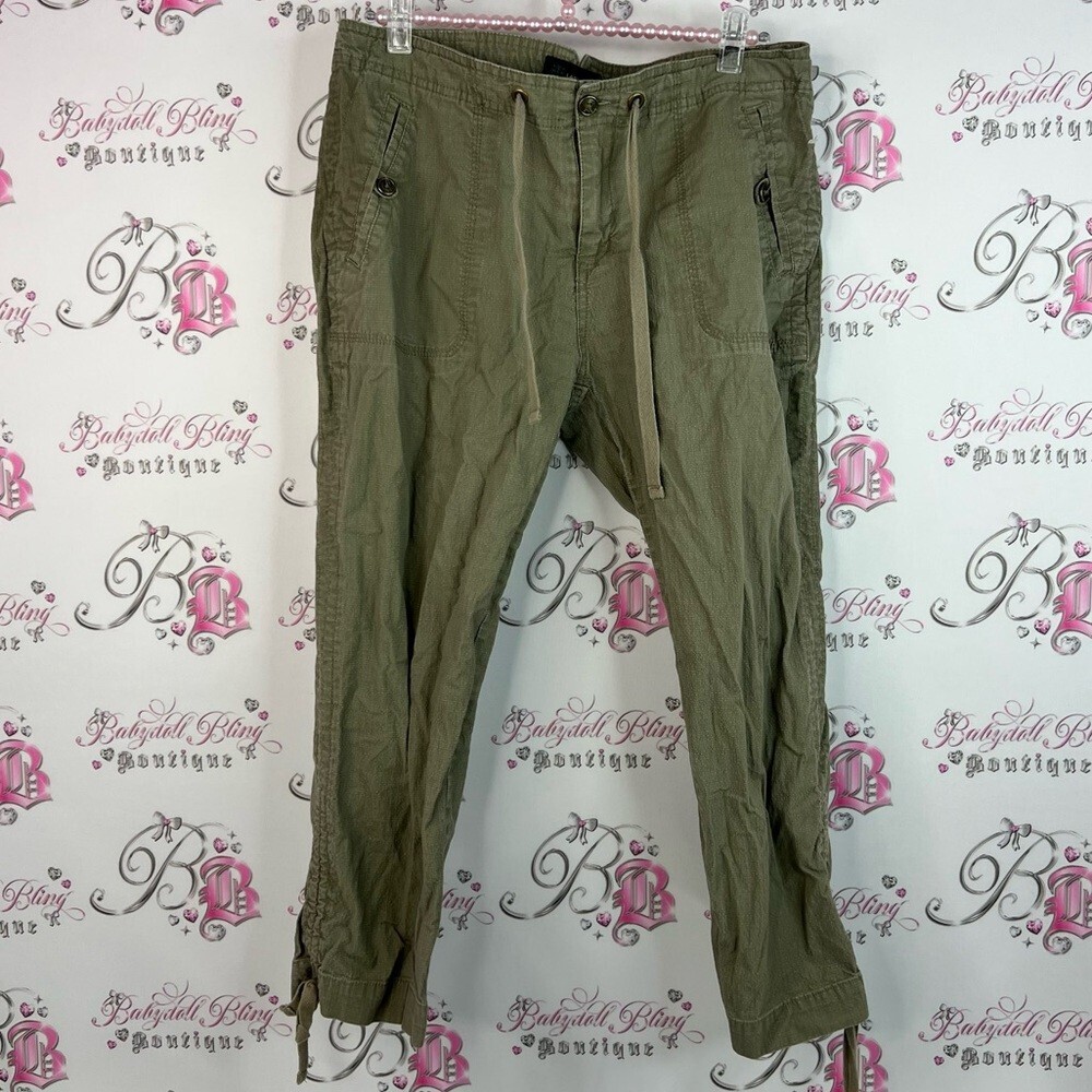 Lady Hathaway pants cargo style tie up bottom green dark Olive Cropped Pants